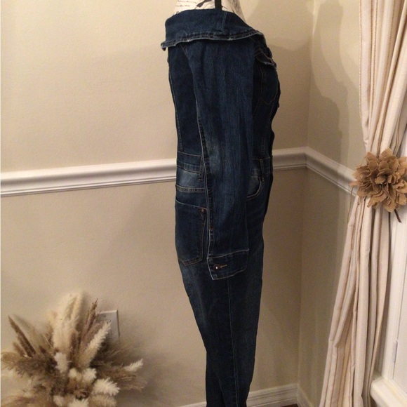 VENUS Dark Blue Off-Shoulder Denim Jumpsuit    Size 2 - Picture 5 of 10
